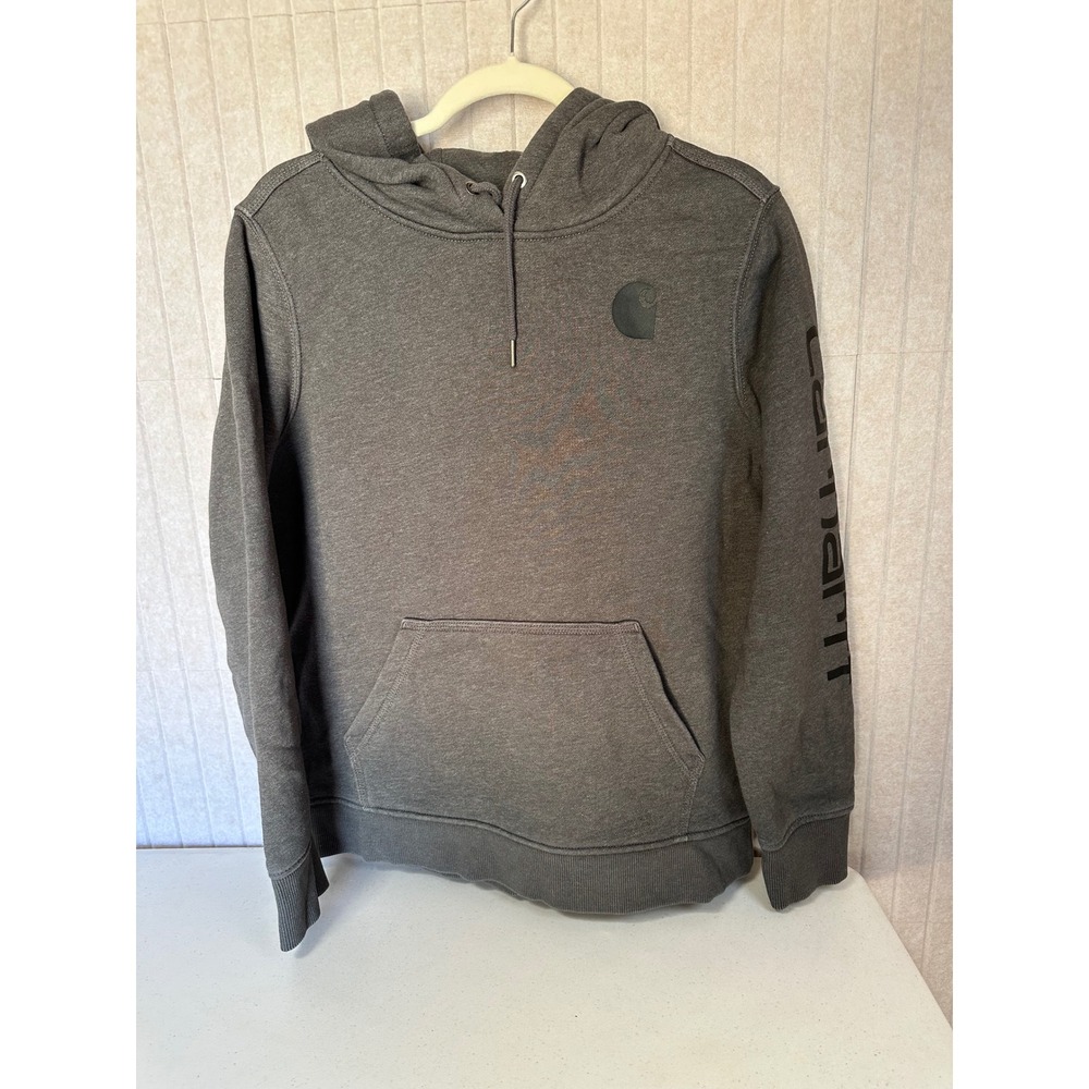 Carhartt Womens Relaxed Fit Logo Graphic Hoodie Charcoal Gray Large 12-14
